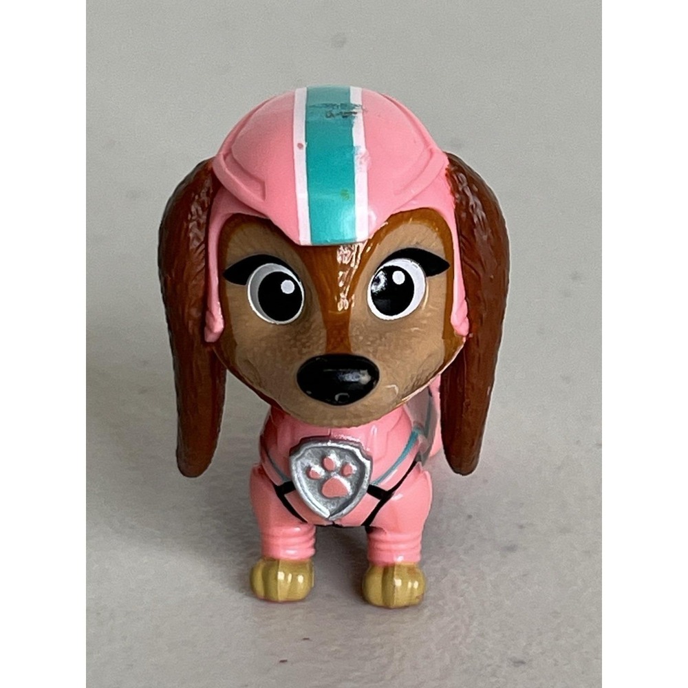Paw Patrol Liberty Mini Figure Dachshund Wearing Helmet Pink Toy Weiner Dog Silv